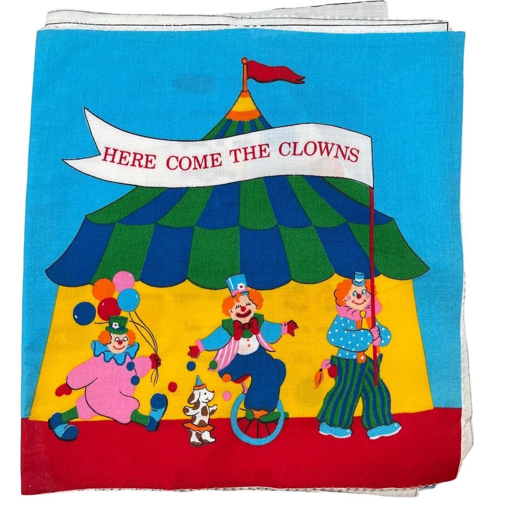 Vintage Childrens‎ Fabric Book Cut N Sew Panel Here Come the Clowns Circus Fun